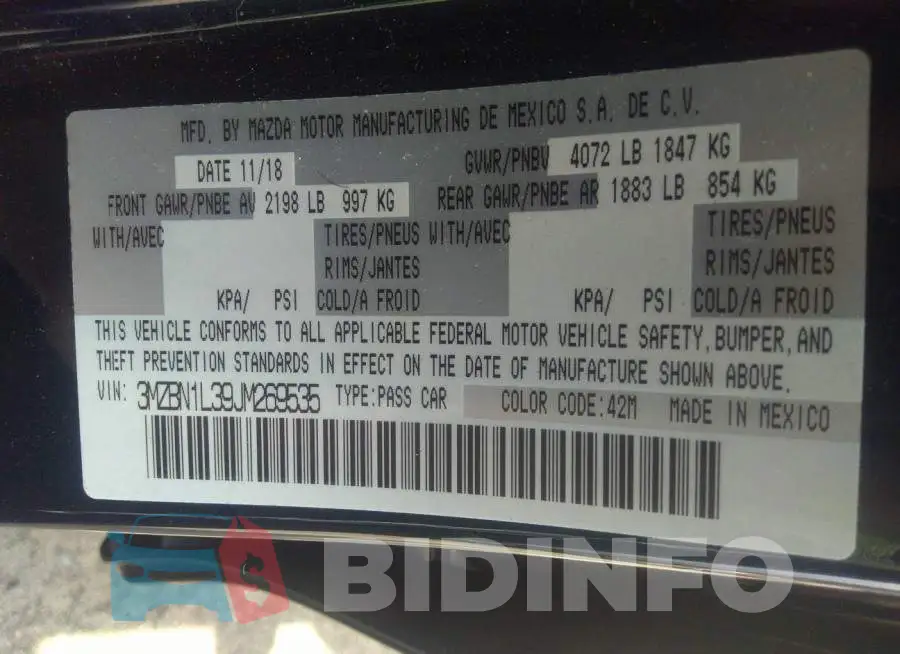 3MZBN1L39JM269535 Photo# 9