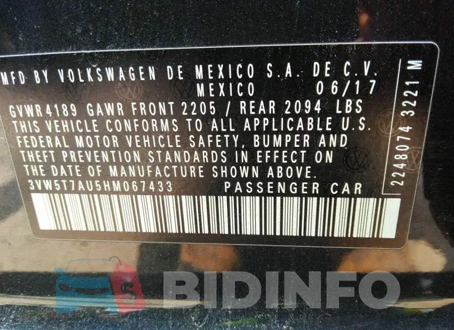 3VW5T7AU5HM067433 Photo# 9