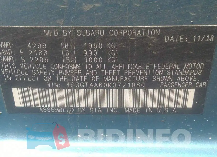 4S3GTAA60K3721080 Photo# 9