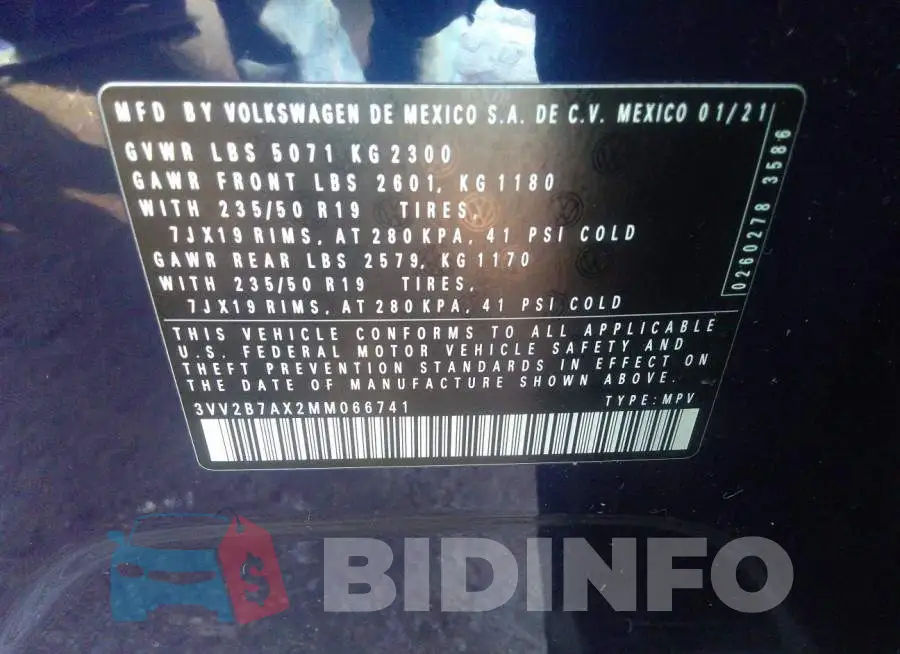 3VV2B7AX2MM066741 Photo# 9