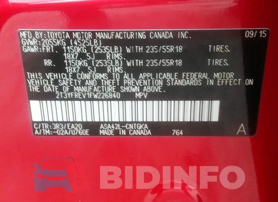 2T3YFREV1FW226840 Photo# 9