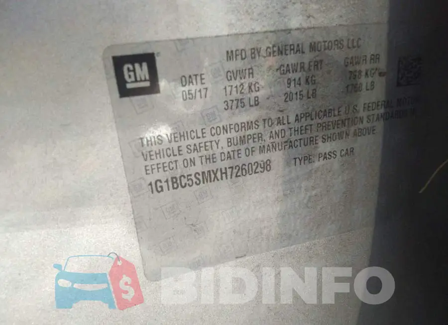 1G1BC5SMXH7260298 Photo# 9