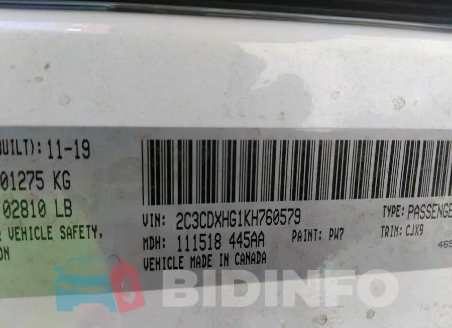 2C3CDXHG1KH760579 Photo# 9