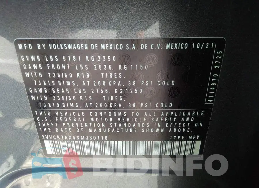 3VVCB7AX4NM030118 Photo# 9