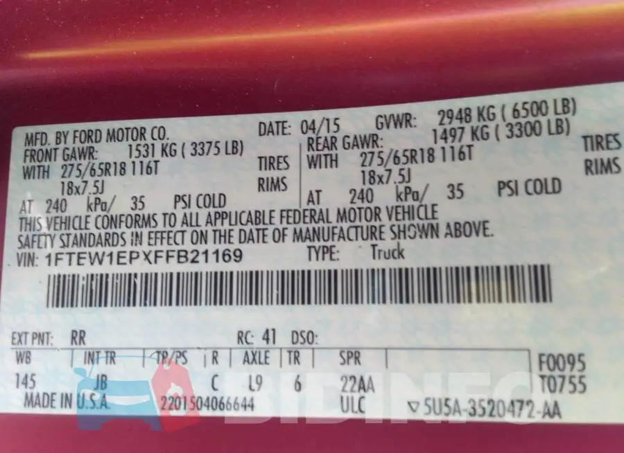 1FTEW1EPXFFB21169 Photo# 9