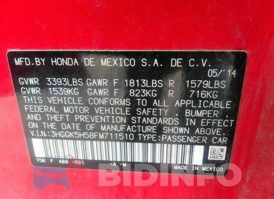 3HGGK5H58FM711510 Photo# 9