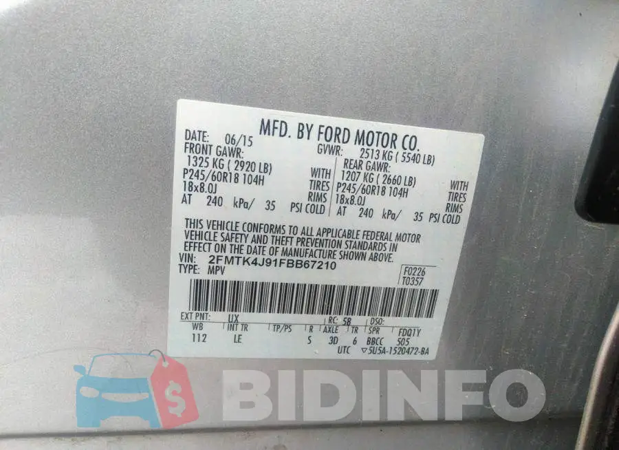 2FMTK4J91FBB67210 Photo# 9