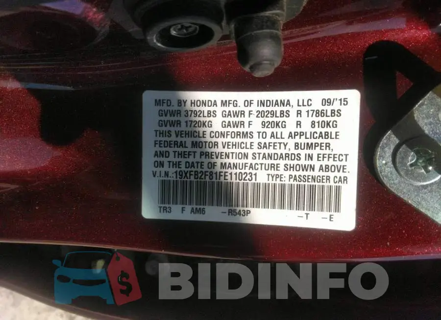 19XFB2F81FE110231 Photo# 9