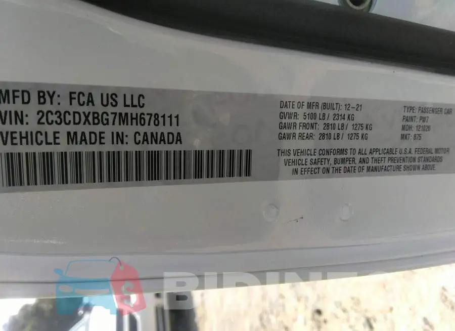 2C3CDXBG7MH678111 Photo# 9