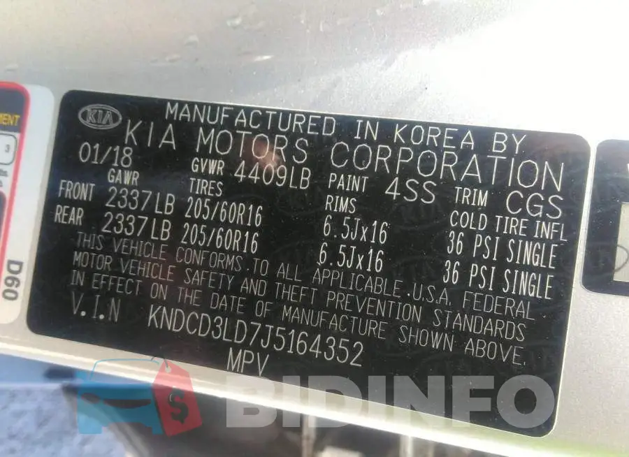 KNDCD3LD7J5164352 Photo# 9