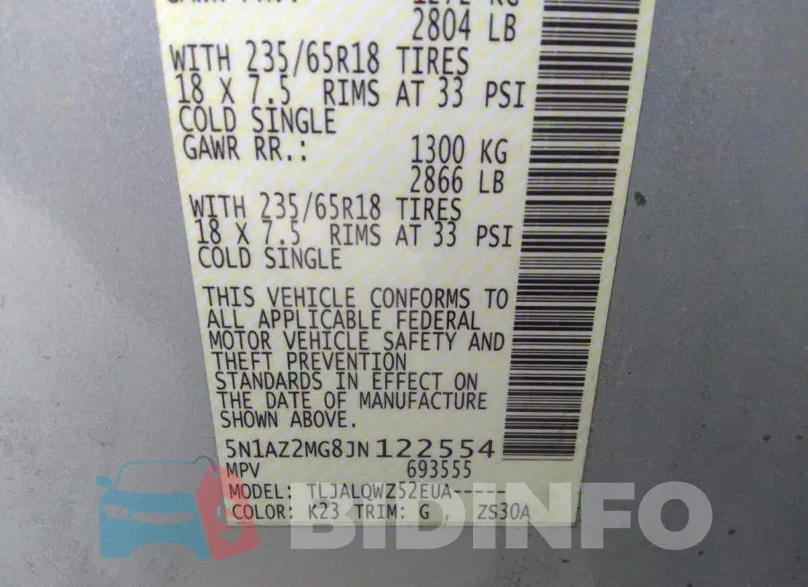 5N1AZ2MG8JN122554 Photo# 9