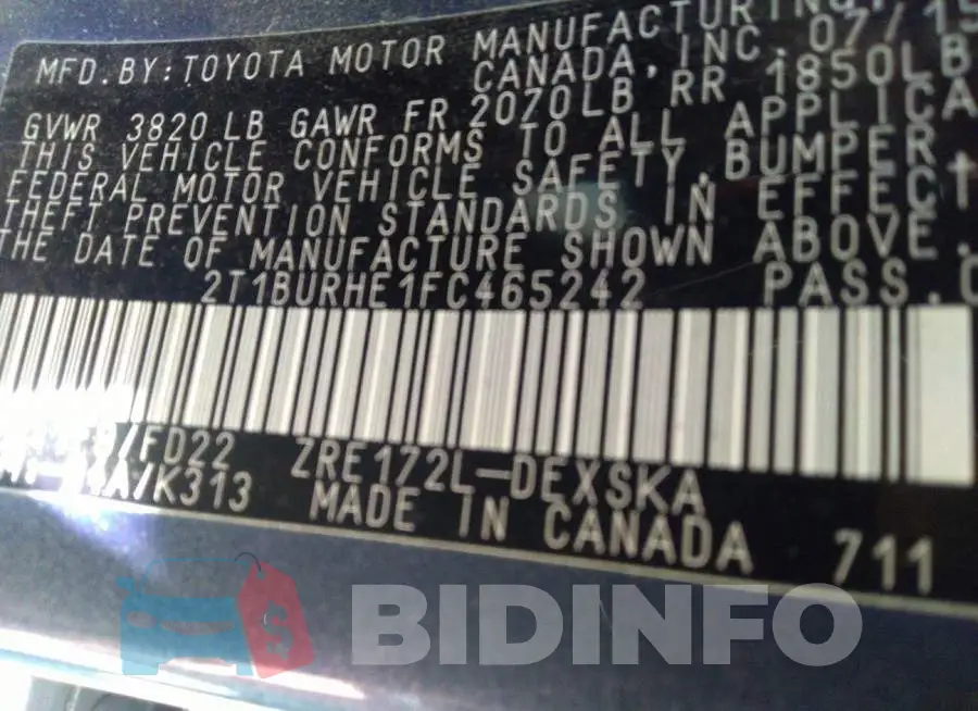 2T1BURHE1FC465242 Photo# 9