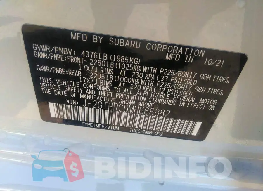 JF2GTHRC9MH666882 Photo# 9