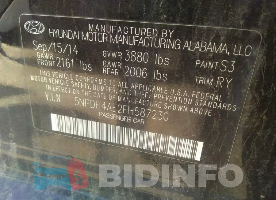 5NPDH4AE2FH587230 Photo# 9