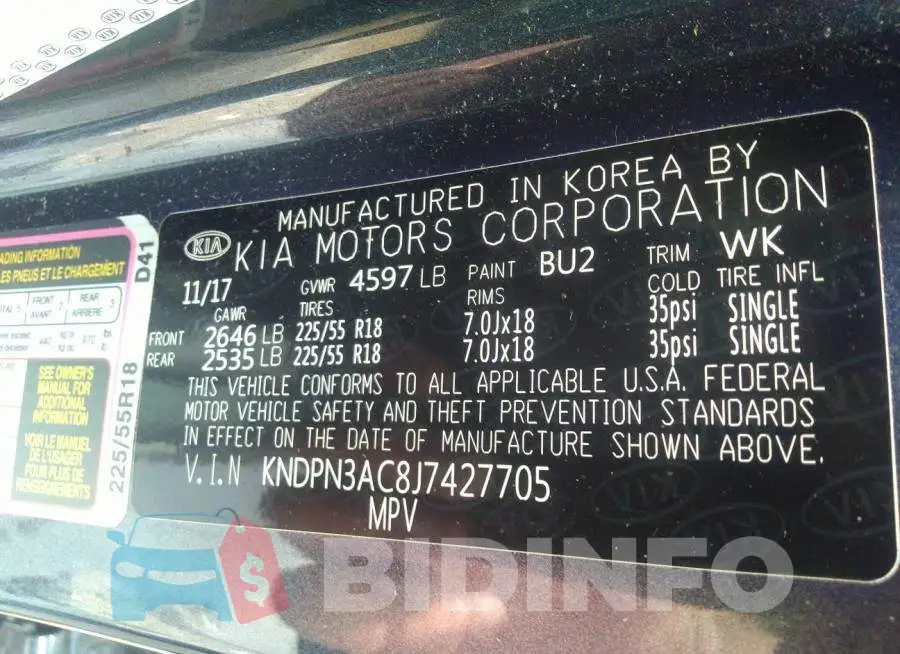 KNDPN3AC8J7427705 Photo# 9