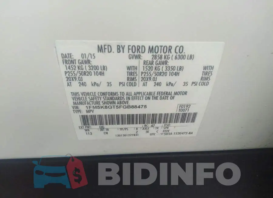 1FM5K8GT5FGB88475 Photo# 9