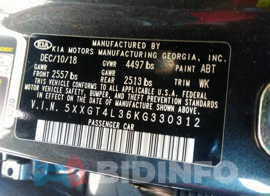 5XXGT4L36KG330312 Photo# 9