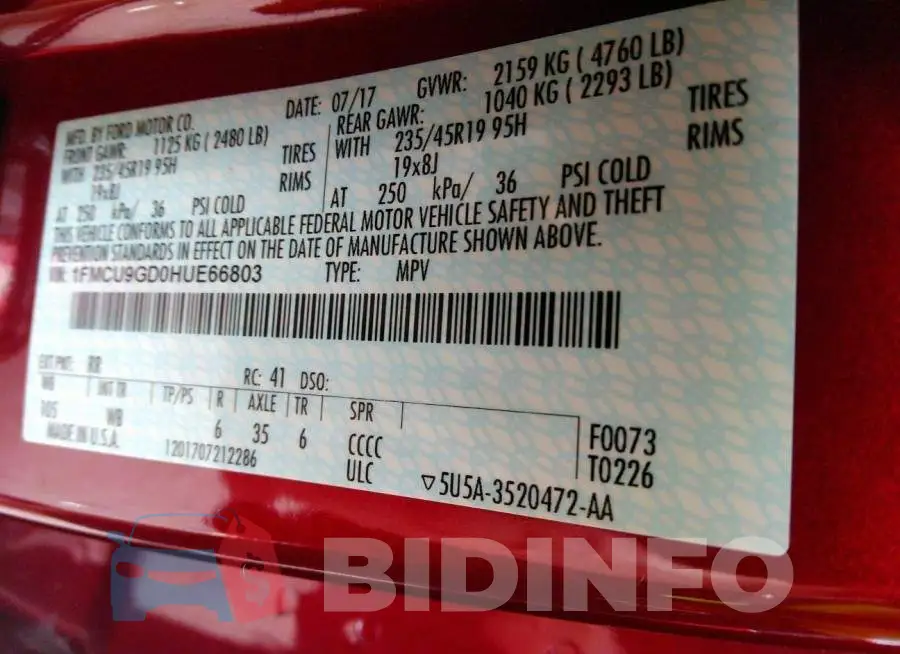 1FMCU9GD0HUE66803 Photo# 9