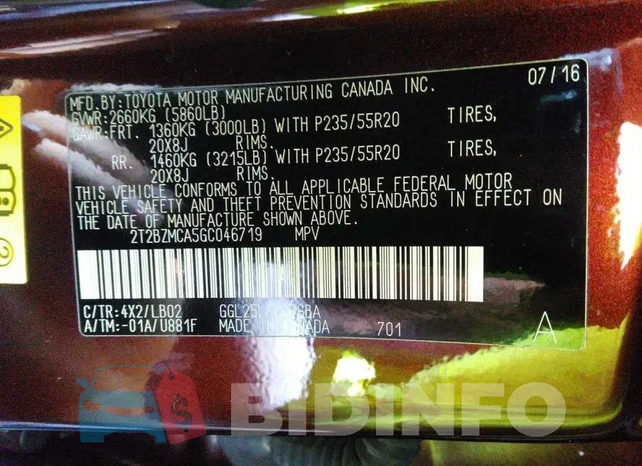 2T2BZMCA5GC046719 Photo# 9