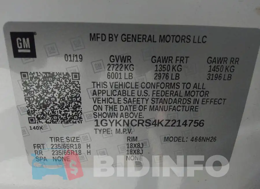 1GYKNCRS4KZ214756 Photo# 9