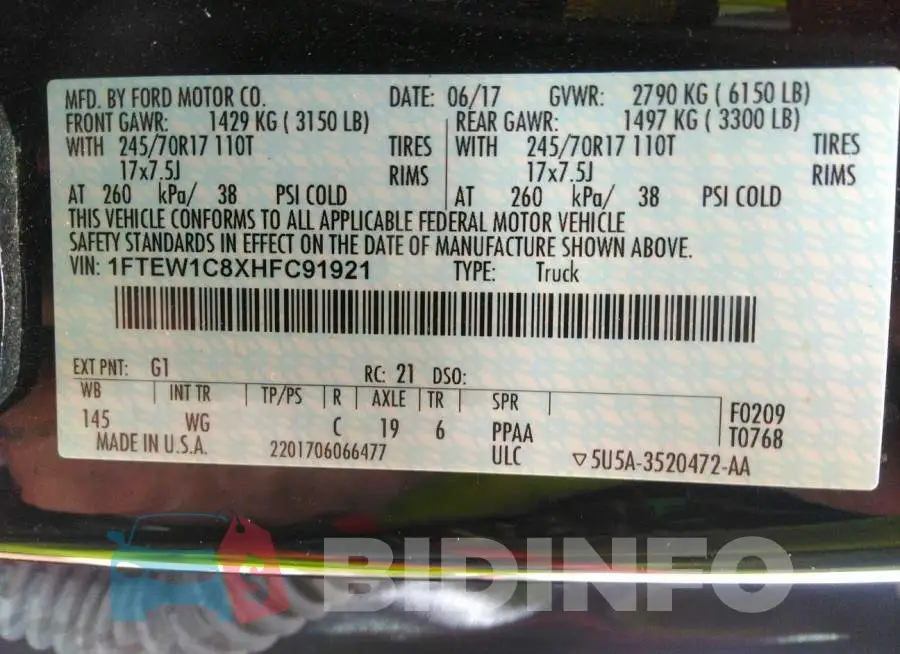 1FTEW1C8XHFC91921 Photo# 9