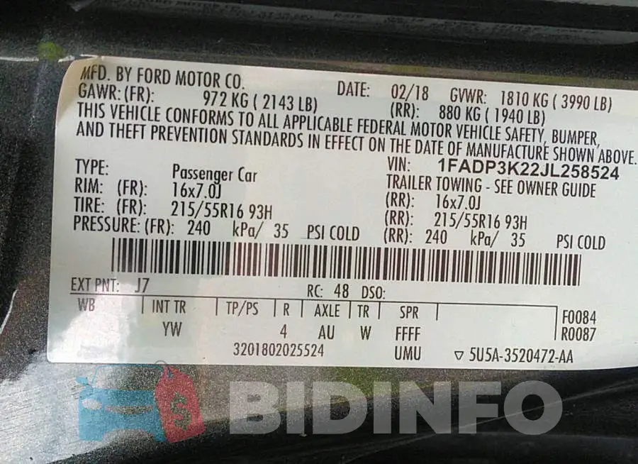1FADP3K22JL258524 Photo# 9
