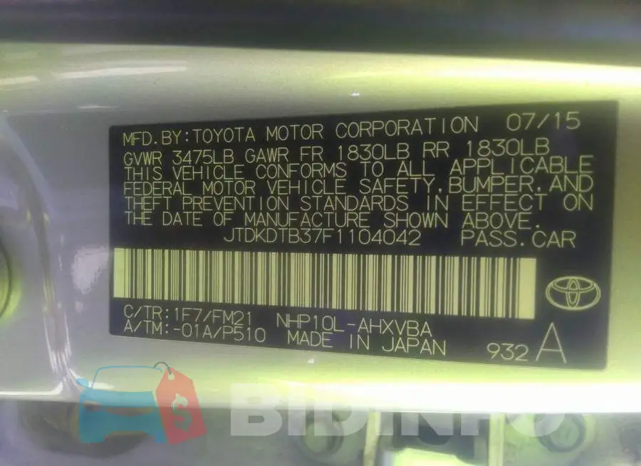 JTDKDTB37F1104042 Photo# 9