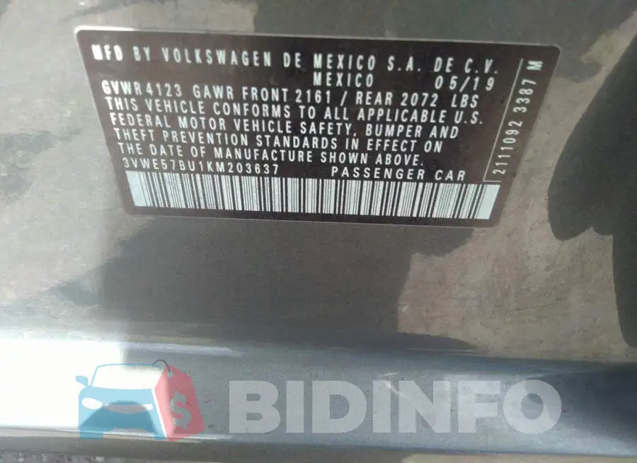 3VWE57BU1KM203637 Photo# 9