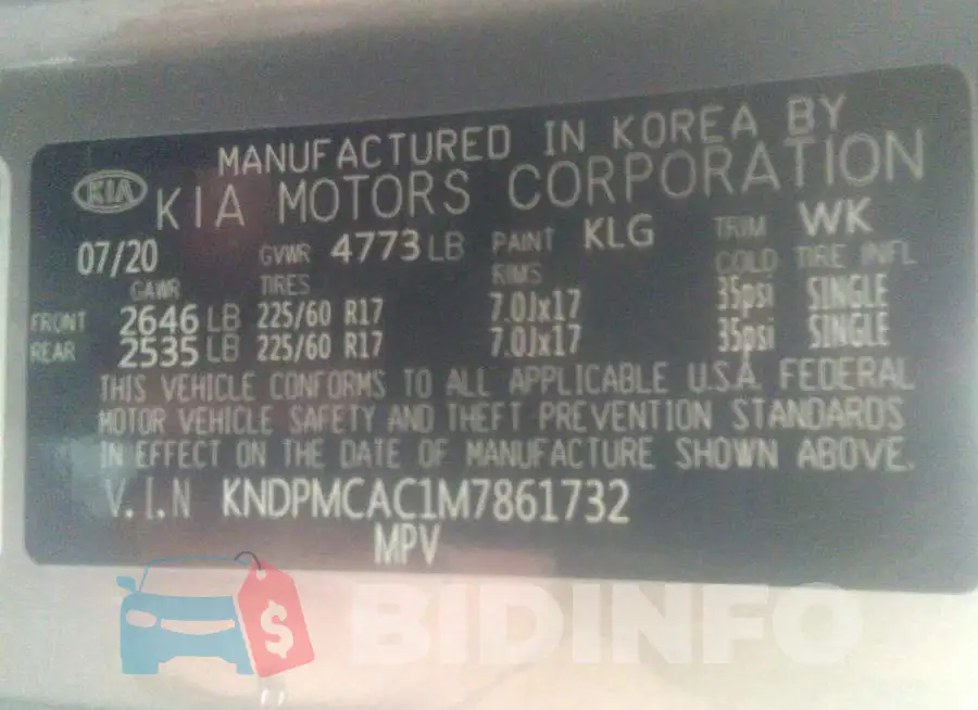 KNDPMCAC1M7861732 Photo# 9