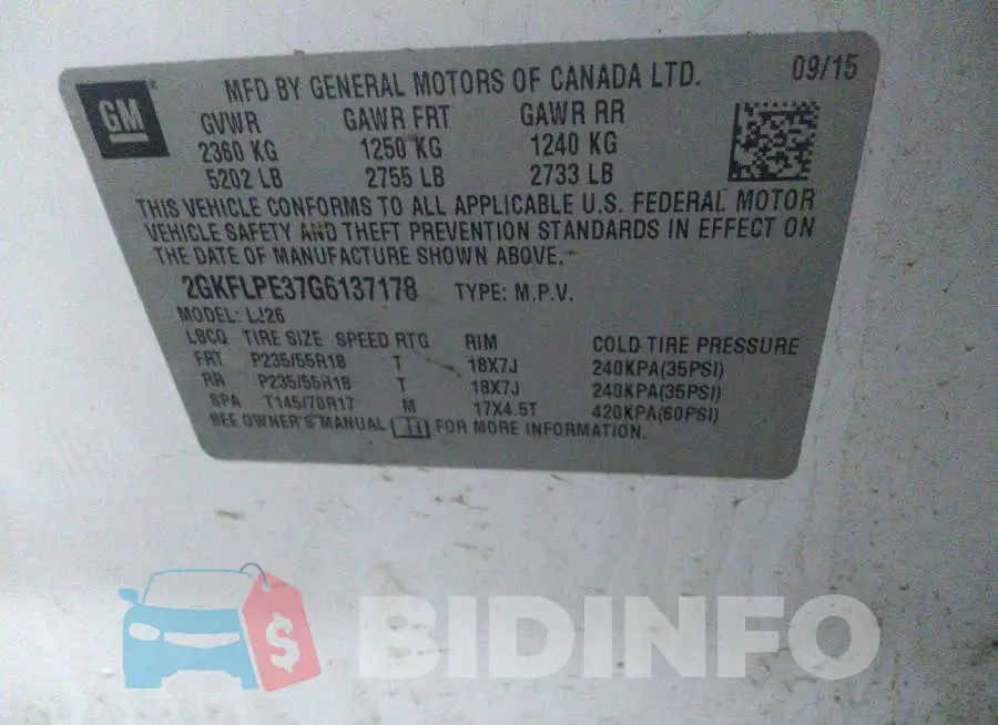 2GKFLPE37G6137178 Photo# 9
