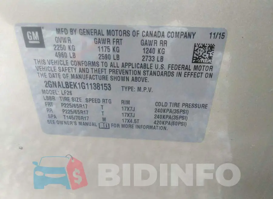 2GNALBEK1G1138153 Photo# 9