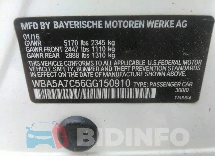 WBA5A7C56GG150910 Photo# 9
