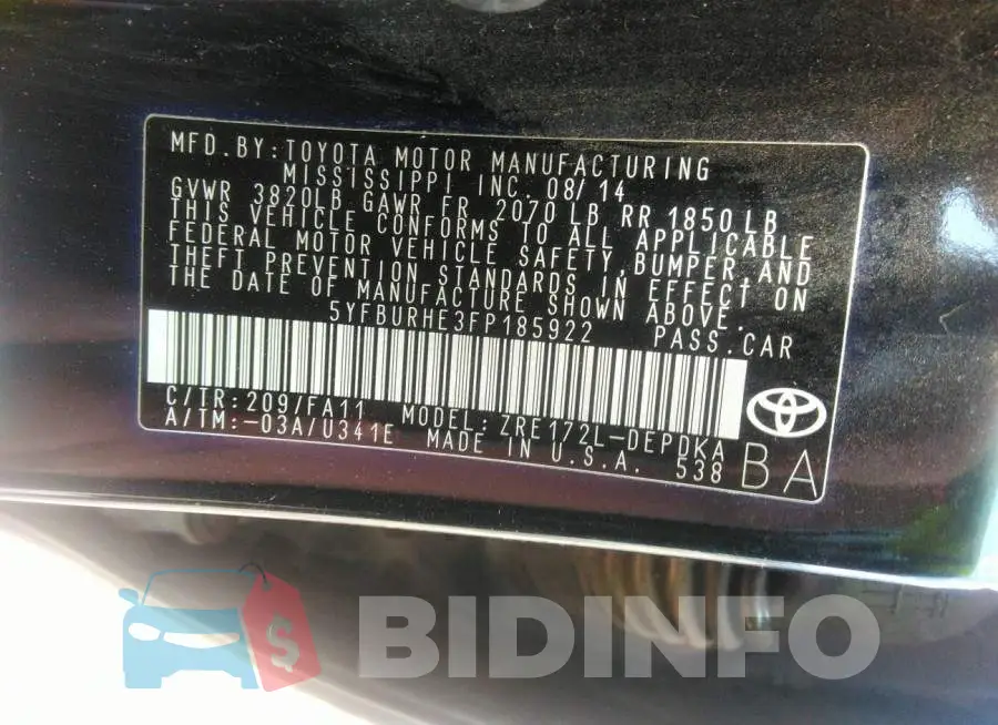 5YFBURHE3FP185922 Photo# 9