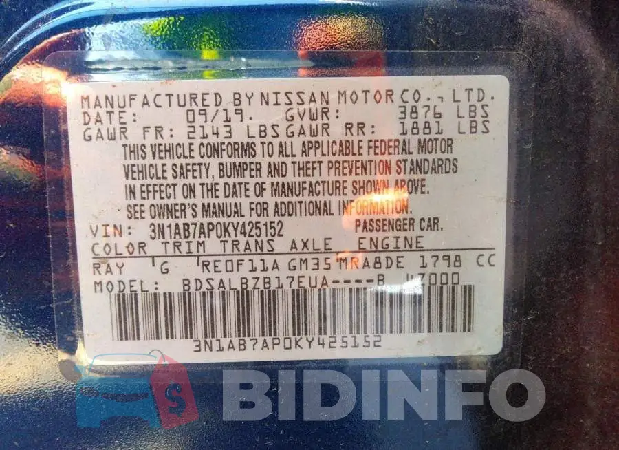 3N1AB7AP0KY425152 Photo# 9