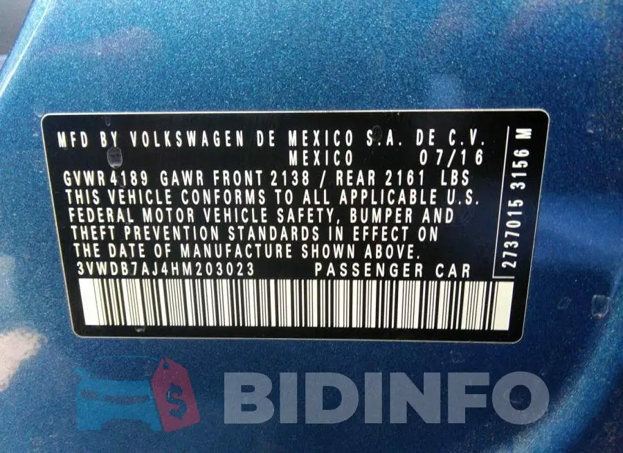 3VWDB7AJ4HM203023 Photo# 9