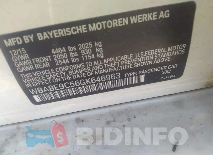 WBA8E9C56GK646963 Photo# 9