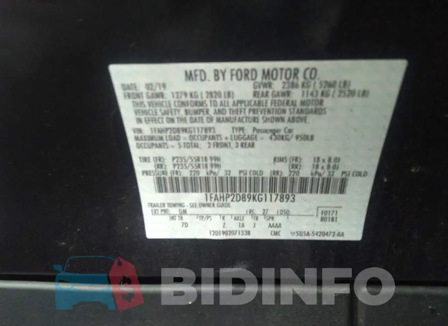 1FAHP2D89KG117893 Photo# 9
