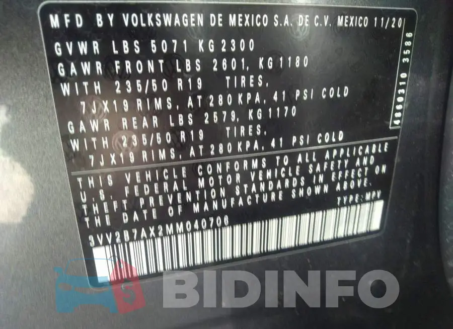 3VV2B7AX2MM040706 Photo# 9