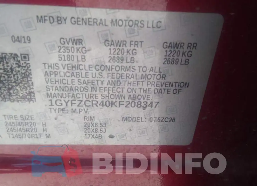 1GYFZCR40KF208347 Photo# 9