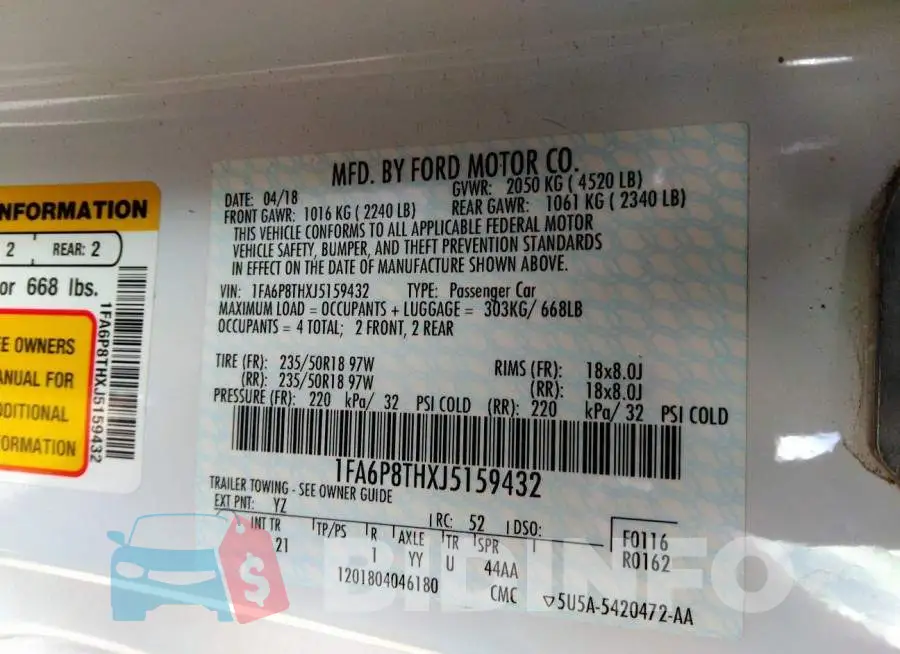 1FA6P8THXJ5159432 Photo# 9