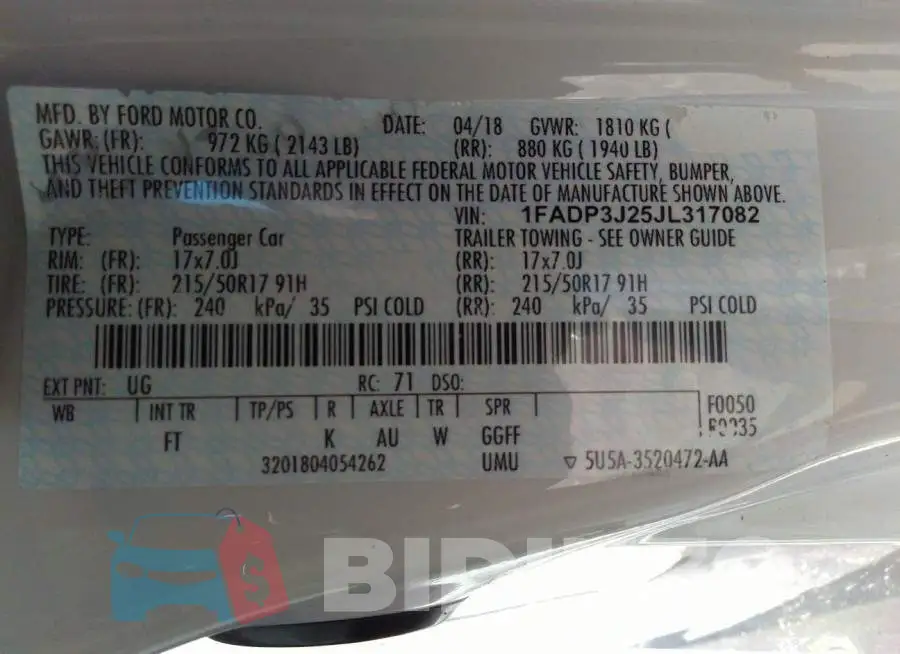 1FADP3J25JL317082 Photo# 9