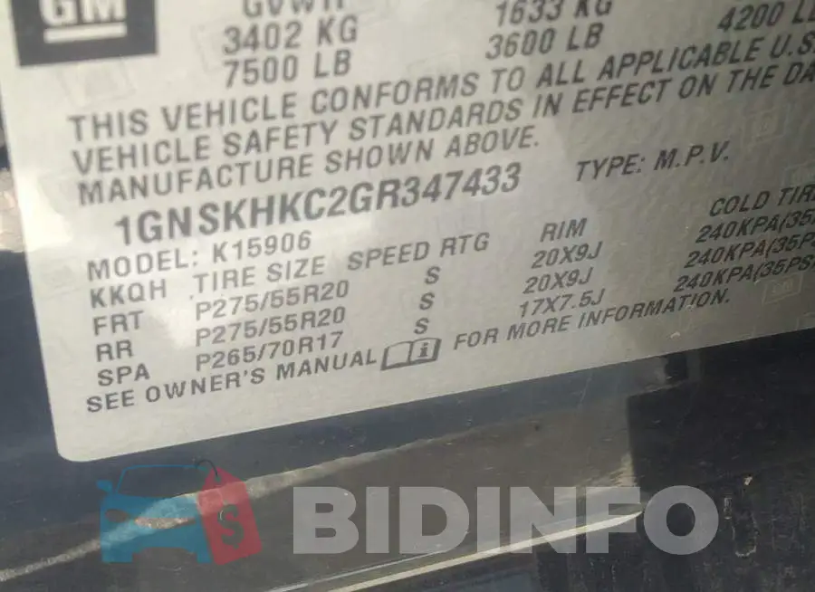 1GNSKHKC2GR347433 Photo# 9