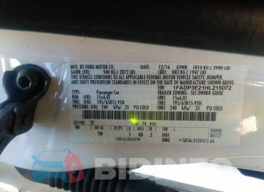 1FADP3E21HL215072 Photo# 9