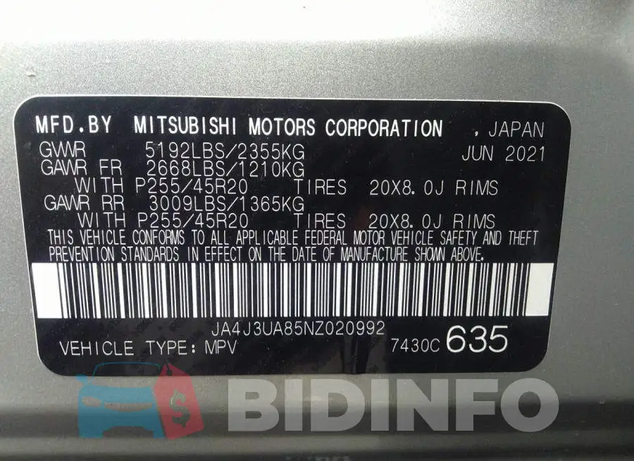 JA4J3UA85NZ020992 Photo# 9