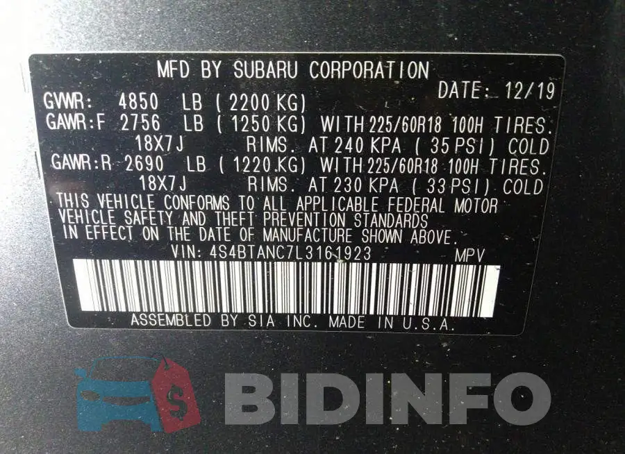 4S4BTANC7L3161923 Photo# 9