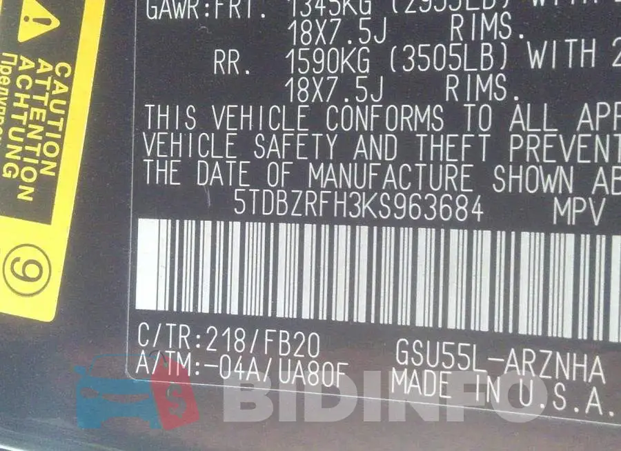 5TDBZRFH3KS963684 Photo# 9