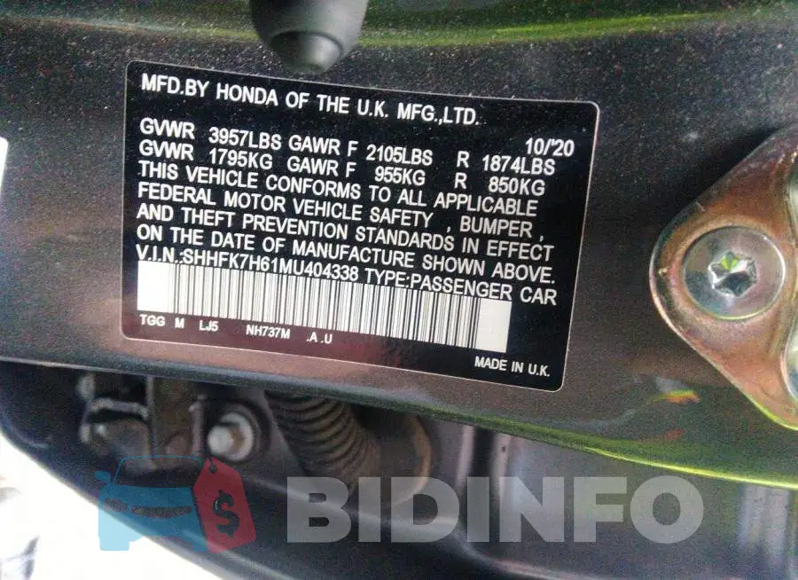 SHHFK7H61MU404338 Photo# 9