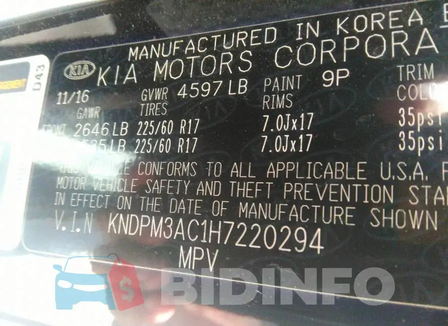 KNDPM3AC1H7220294 Photo# 9