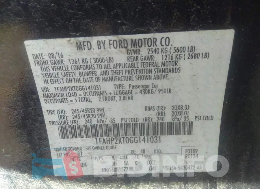 1FAHP2KT0GG141031 Photo# 9