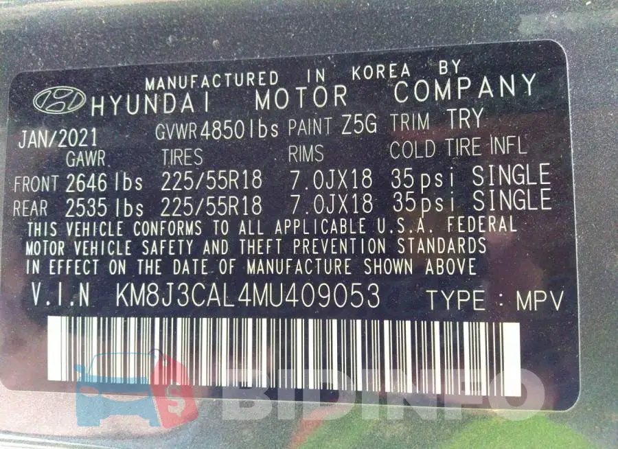 KM8J3CAL4MU409053 Photo# 9